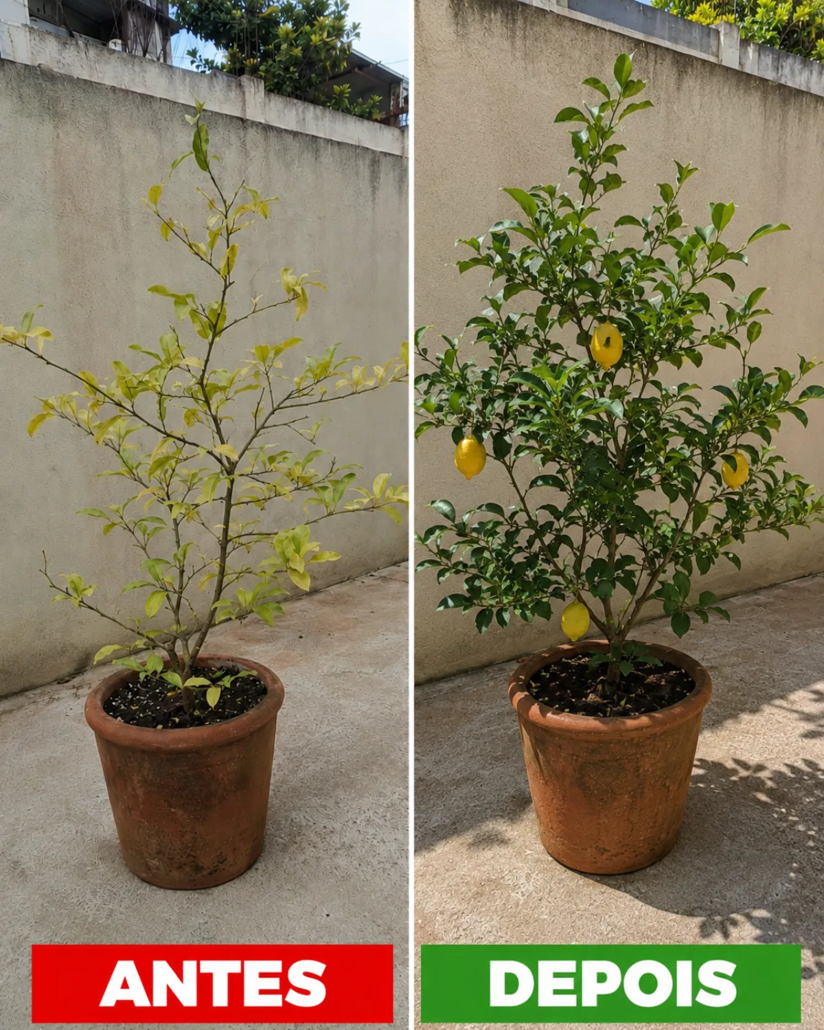 Limoeiro antes e depois de usar o adubo natural