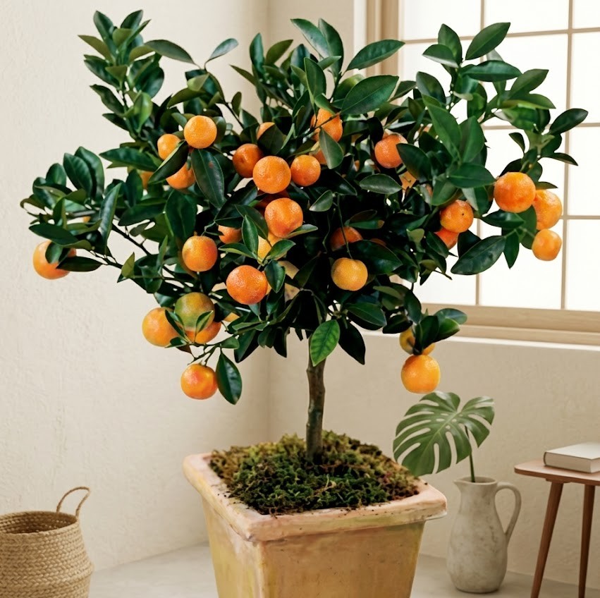 Laranjeira frutificando em vaso