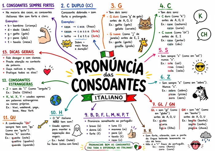 Mapa mental: Pronúncia das Consoantes